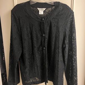 Misook black lace cardigan sweater size large